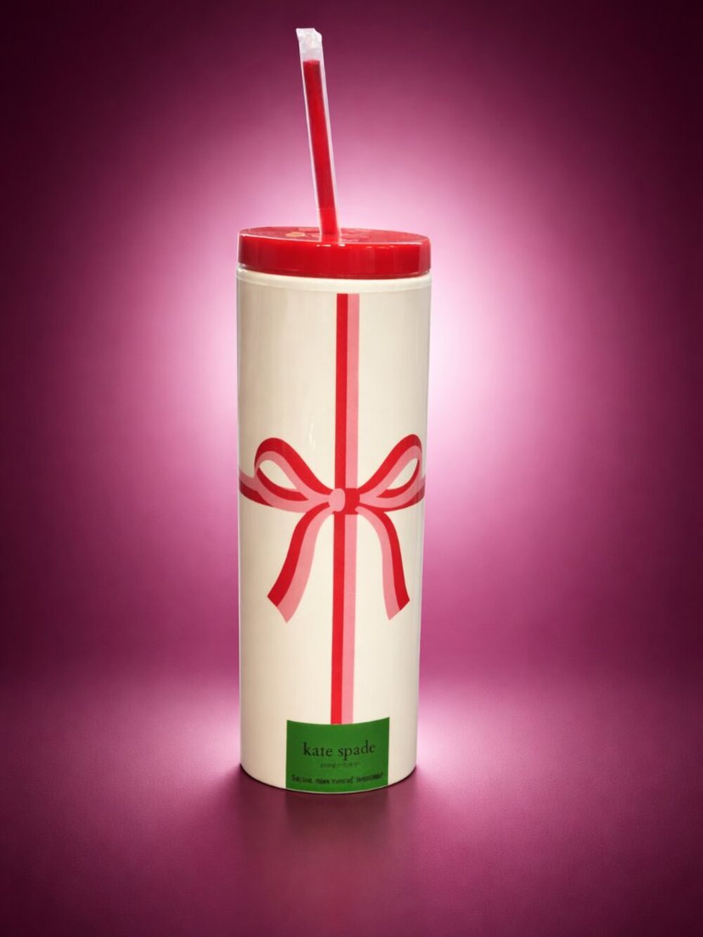 KATE SPADE Candy Bow Tumbler Cup Pink Stripe Reusable Drinkware BPA Free